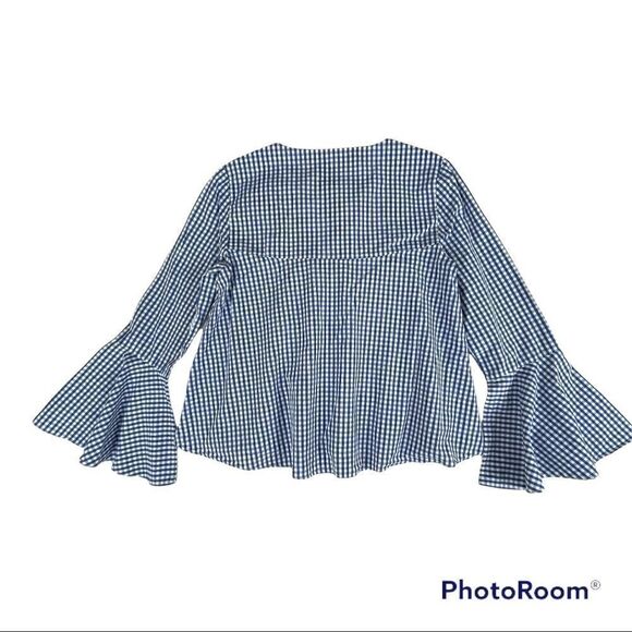 Zara Woman Blue Gingham Flounce Top, size S -VGUC - Picture 3 of 5